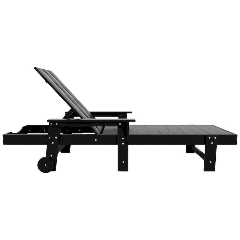 Chaise longue inclinable moderne et écologique Polytrends Shoreside en polypropylène avec accoudoirs, roulettes et table d'appoint (ensemble 3 pièces)