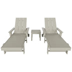 Chaise longue inclinable moderne et écologique Polytrends Shoreside en polypropylène avec accoudoirs, roulettes et table d'appoint (ensemble 3 pièces)