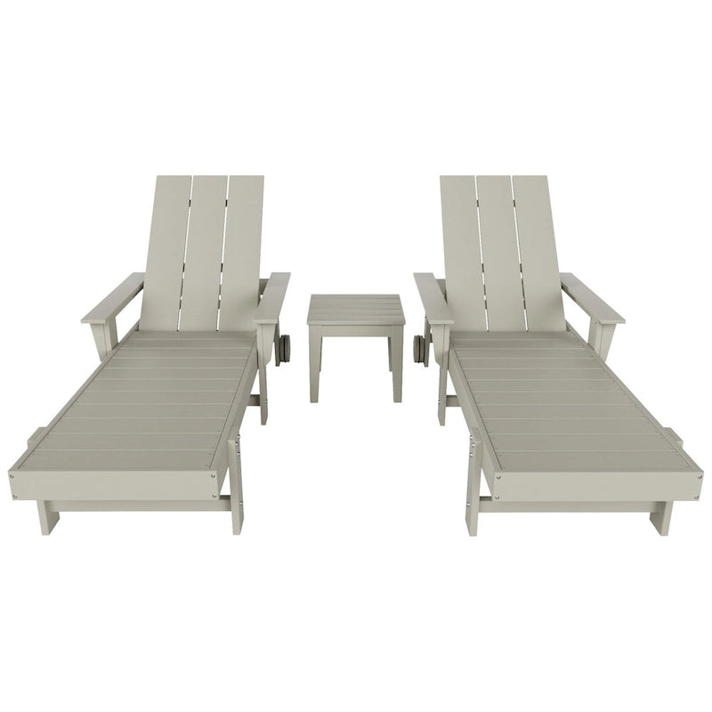 Chaise longue inclinable moderne et écologique Polytrends Shoreside en polypropylène avec accoudoirs, roulettes et table d'appoint (ensemble 3 pièces)