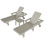 Chaise longue inclinable moderne et écologique Polytrends Shoreside en polypropylène avec accoudoirs, roulettes et table d'appoint (ensemble 3 pièces)