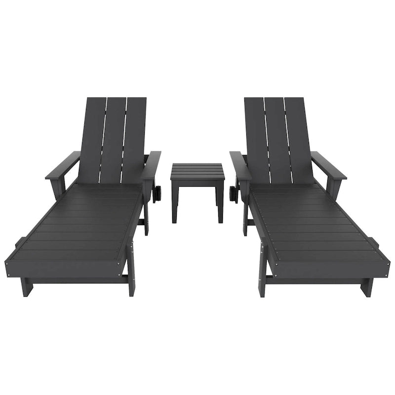 Chaise longue inclinable moderne et écologique Polytrends Shoreside en polypropylène avec accoudoirs, roulettes et table d'appoint (ensemble 3 pièces)