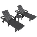 Chaise longue inclinable moderne et écologique Polytrends Shoreside en polypropylène avec accoudoirs, roulettes et table d'appoint (ensemble 3 pièces)
