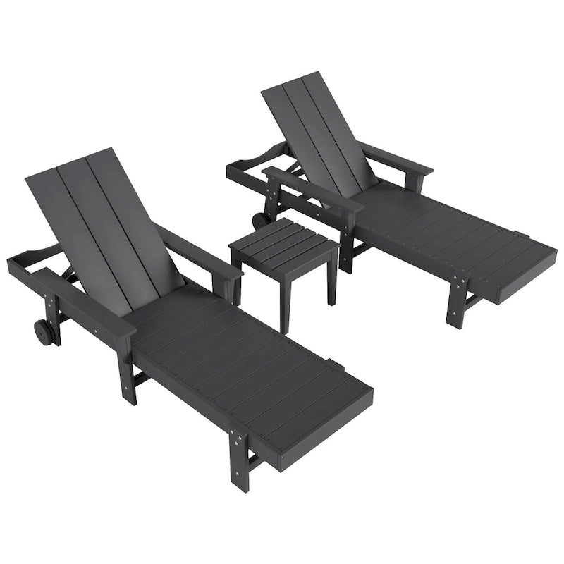 Chaise longue inclinable moderne et écologique Polytrends Shoreside en polypropylène avec accoudoirs, roulettes et table d'appoint (ensemble 3 pièces)