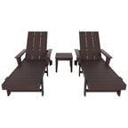 Chaise longue inclinable moderne et écologique Polytrends Shoreside en polypropylène avec accoudoirs, roulettes et table d'appoint (ensemble 3 pièces)
