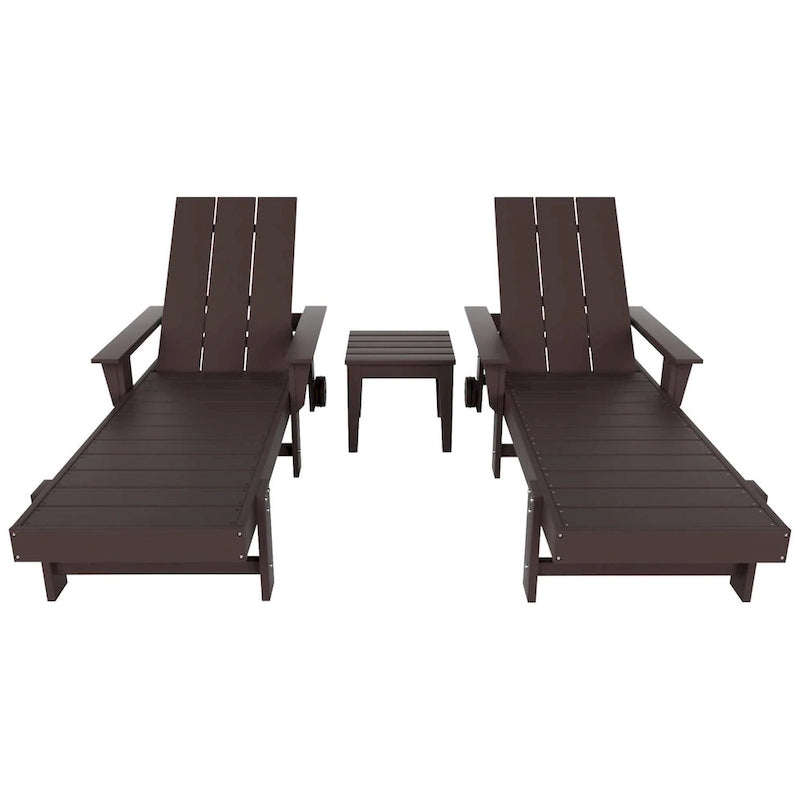 Chaise longue inclinable moderne et écologique Polytrends Shoreside en polypropylène avec accoudoirs, roulettes et table d'appoint (ensemble 3 pièces)