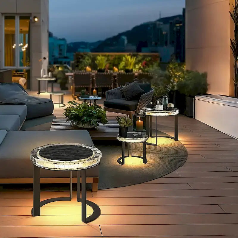 Table d'appoint de jardin solaire à LED pour l'extérieur