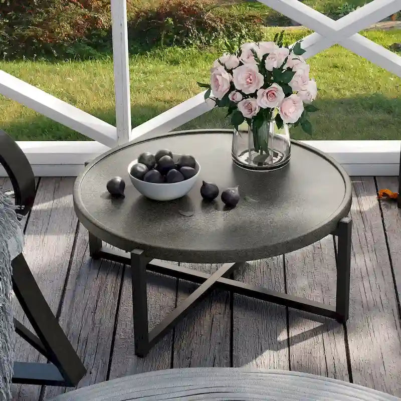 COSIEST Outdoor Patio Round Dark Grey Metal Coffee Table