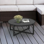 COSIEST Table basse ronde d'extérieur en métal gris foncé