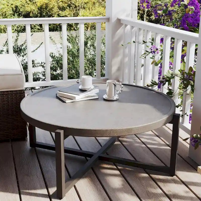 COSIEST Table basse ronde d'extérieur en métal gris foncé