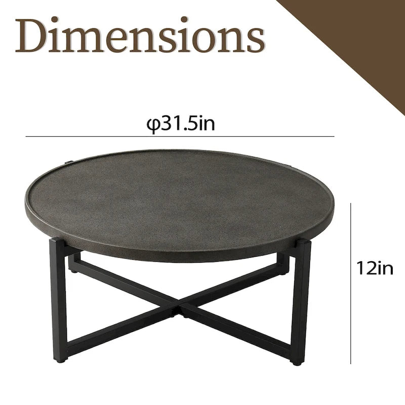 COSIEST Table basse ronde d'extérieur en métal gris foncé
