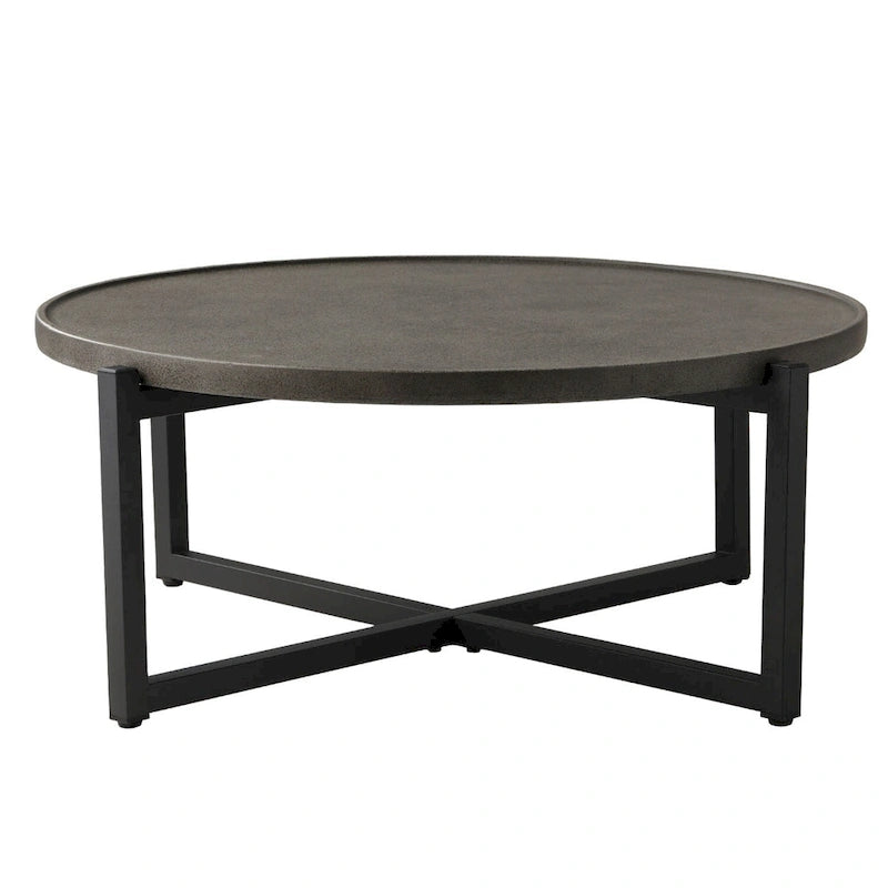 COSIEST Table basse ronde d'extérieur en métal gris foncé