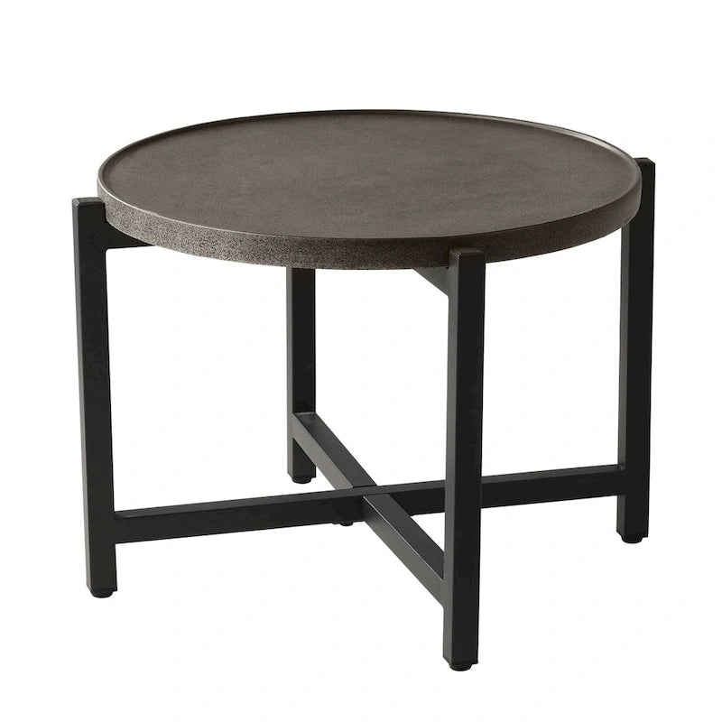 COSIEST Table basse ronde d'extérieur en métal gris foncé
