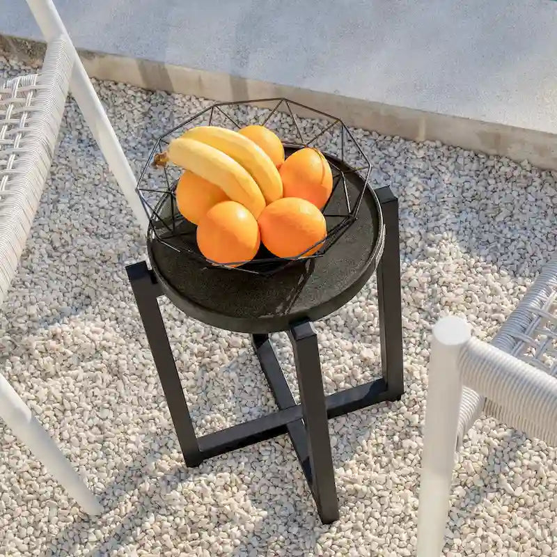COSIEST Table basse ronde d'extérieur en métal gris foncé