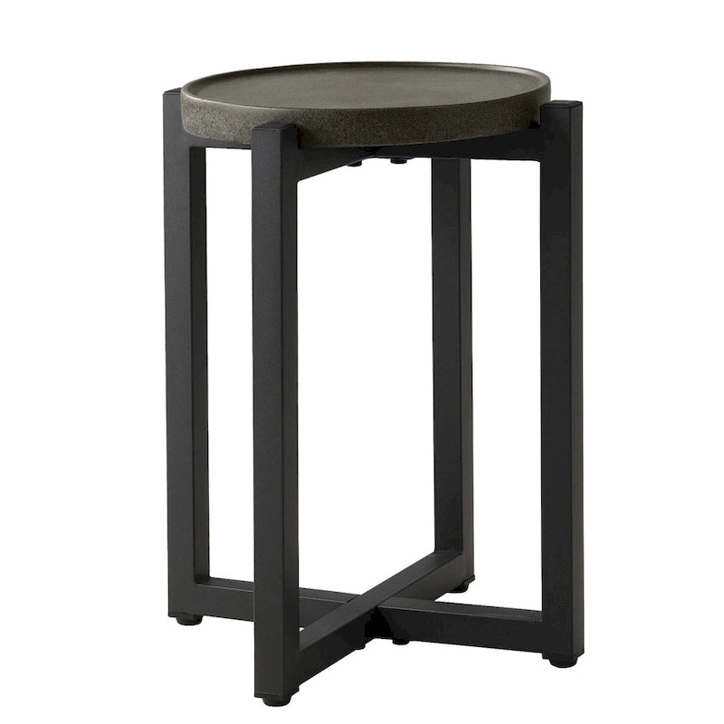 COSIEST Table basse ronde d'extérieur en métal gris foncé