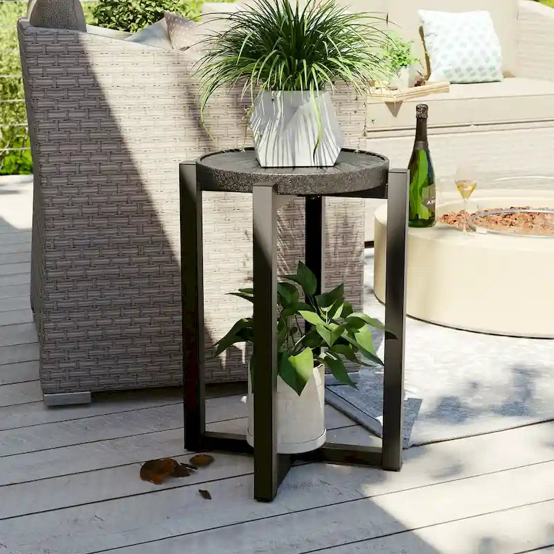 COSIEST Table basse ronde d'extérieur en métal gris foncé