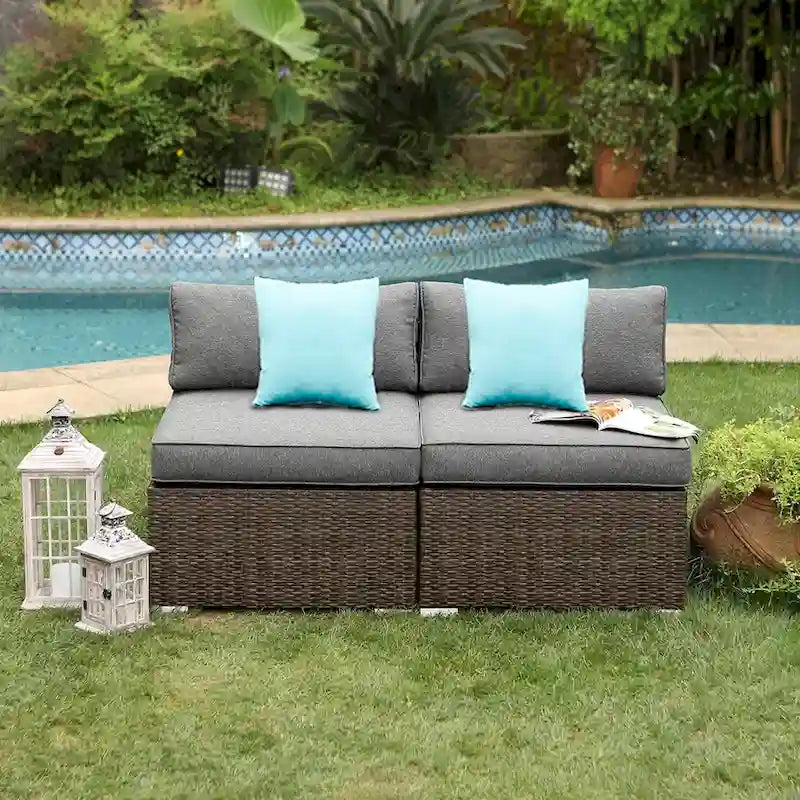 COSIEST 2- Piece Outdoor Sectional Armless Chairs with Pillows
