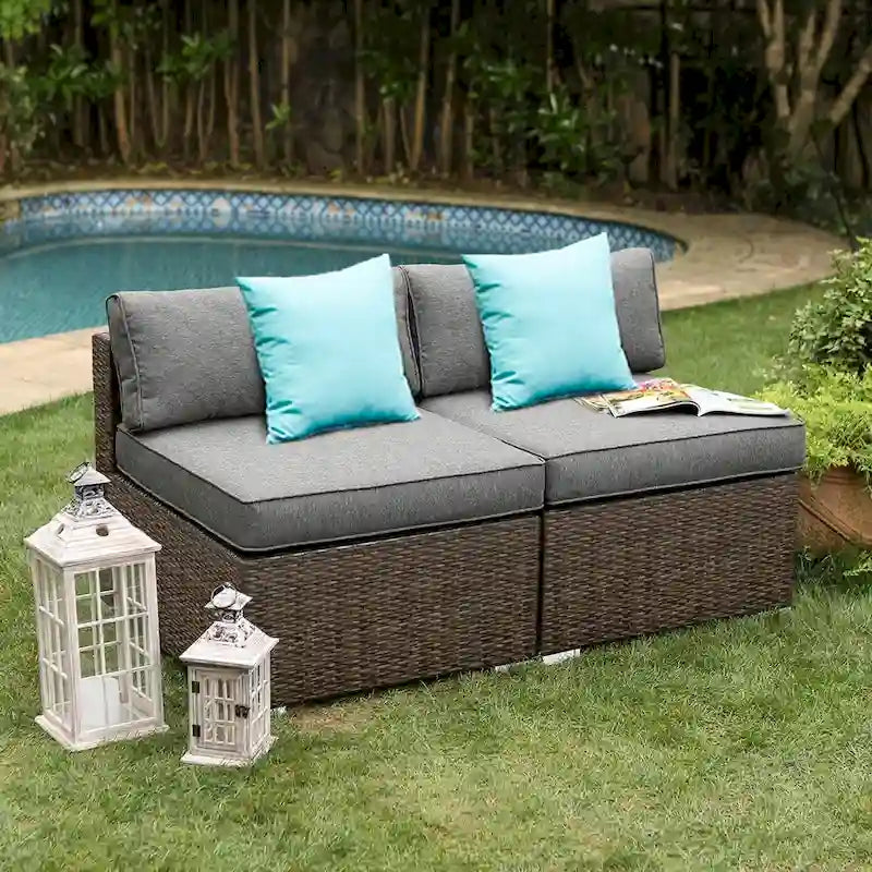 Ensemble de 2 chaises sans accoudoirs COSIEST avec oreillers pour l'extérieur