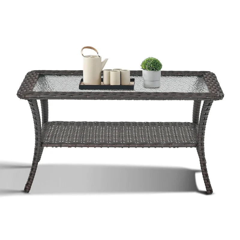 Outdoor Wicker Coffee Table with Glass Top