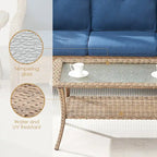 Table basse d'extérieur en osier avec plateau en verre
