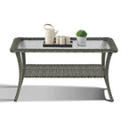 Table basse d'extérieur en osier avec plateau en verre