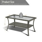 Table basse d'extérieur en osier avec plateau en verre