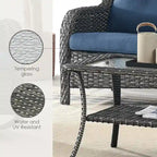 Table basse d'extérieur en osier avec plateau en verre