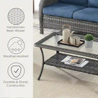 Table basse d'extérieur en osier avec plateau en verre