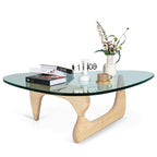 Table basse moderne triangulaire en verre Noguchi avec base en bois de cerisier