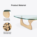 Table basse moderne triangulaire en verre Noguchi avec base en bois de cerisier