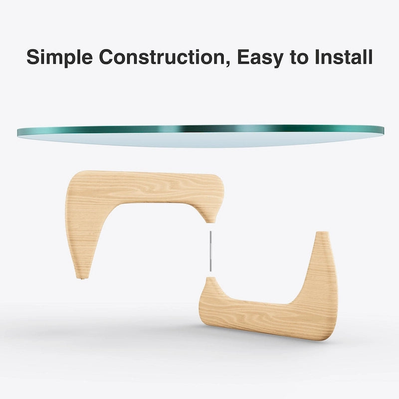 Table basse moderne triangulaire en verre Noguchi avec base en bois de cerisier