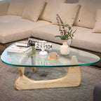 Table basse moderne triangulaire en verre Noguchi avec base en bois de cerisier