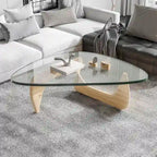Table basse moderne triangulaire en verre Noguchi avec base en bois de cerisier
