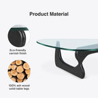 Table basse moderne triangulaire en verre Noguchi avec base en bois de cerisier
