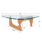Table basse moderne triangulaire en verre Noguchi avec base en bois de cerisier