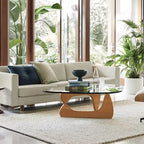 Table basse moderne triangulaire en verre Noguchi avec base en bois de cerisier
