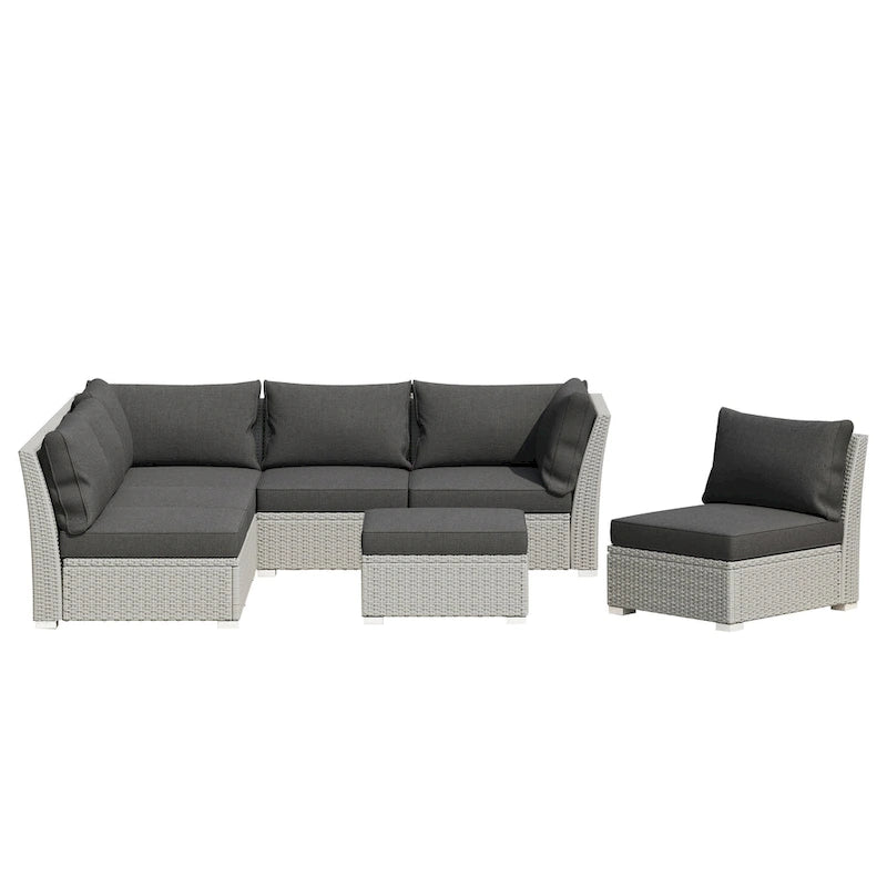 Ensemble de conversation en rotin de 7 pièces Corvus Oreanne pour patio