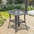 Table d'appoint de patio en osier XIZZI avec plateau en verre trempé