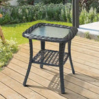 Table d'appoint de patio en osier XIZZI avec plateau en verre trempé