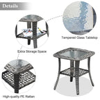 Table d'appoint de patio en osier XIZZI avec plateau en verre trempé