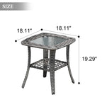 Table d'appoint de patio en osier XIZZI avec plateau en verre trempé