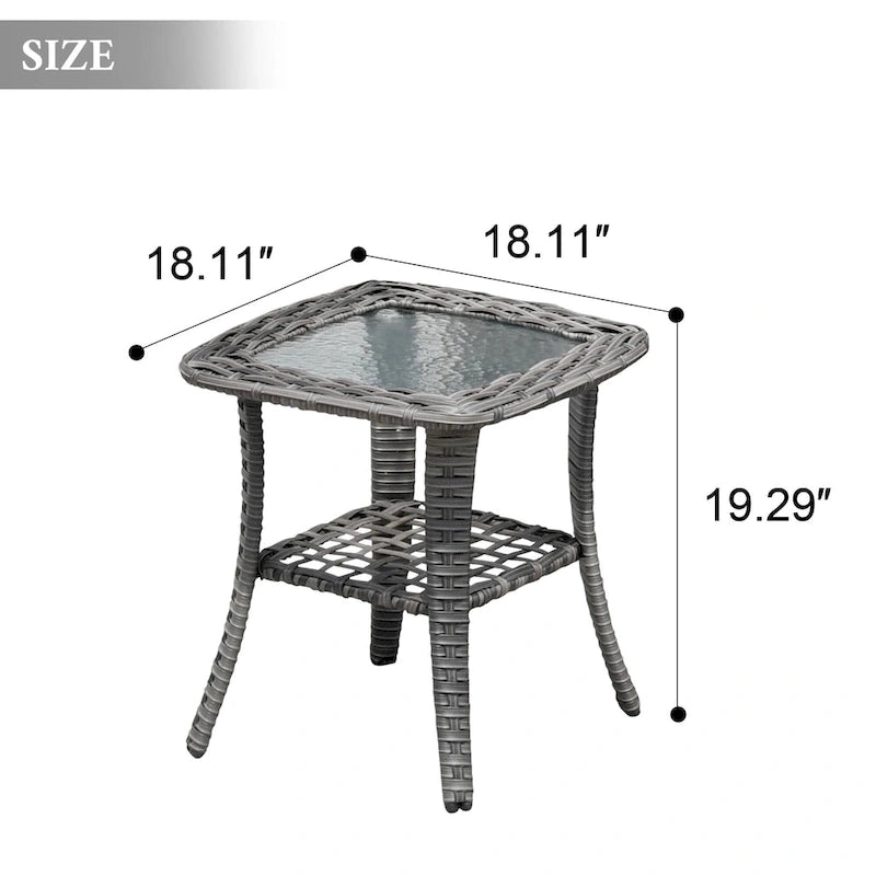 Table d'appoint de patio en osier XIZZI avec plateau en verre trempé