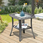 Table d'appoint de patio en osier XIZZI avec plateau en verre trempé