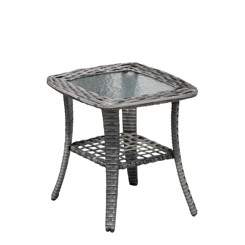 Table d'appoint de patio en osier XIZZI avec plateau en verre trempé