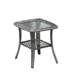 Table d'appoint de patio en osier XIZZI avec plateau en verre trempé