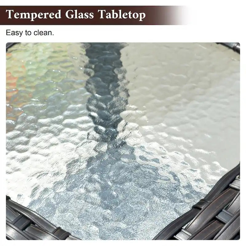 Table d'appoint de patio en osier XIZZI avec plateau en verre trempé