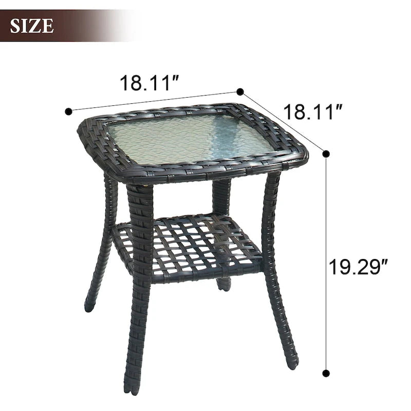 Table d'appoint de patio en osier XIZZI avec plateau en verre trempé
