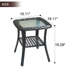 Table d'appoint de patio en osier XIZZI avec plateau en verre trempé