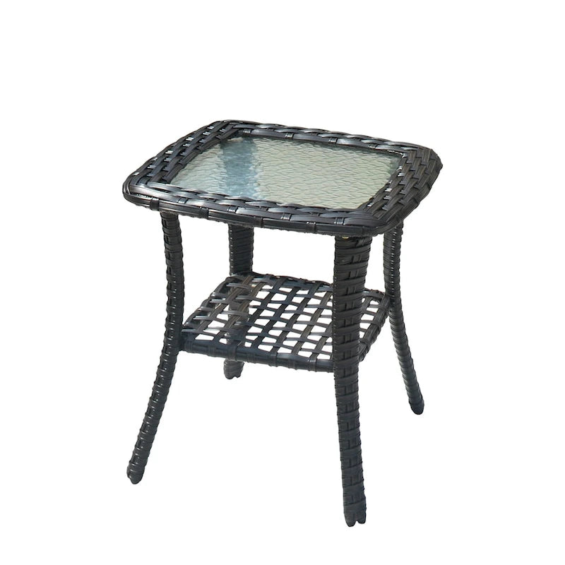 Table d'appoint de patio en osier XIZZI avec plateau en verre trempé