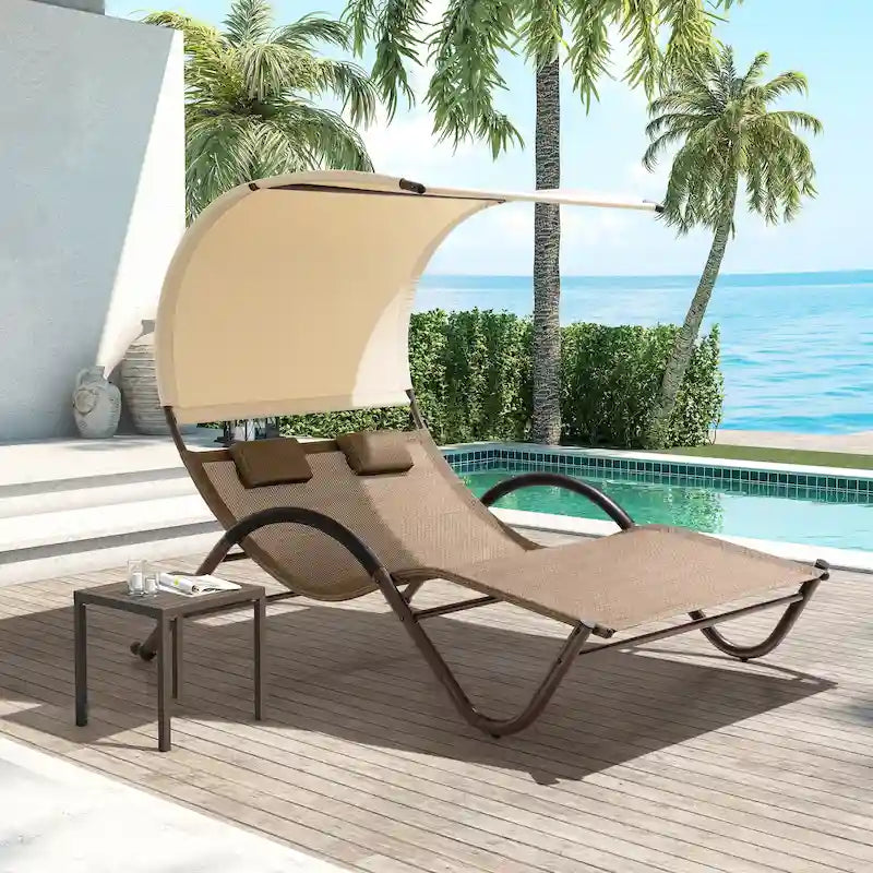 Lit de Repos Double d'Extérieur avec Auvent et Roues - 184,99 P 137,99 L 166 H