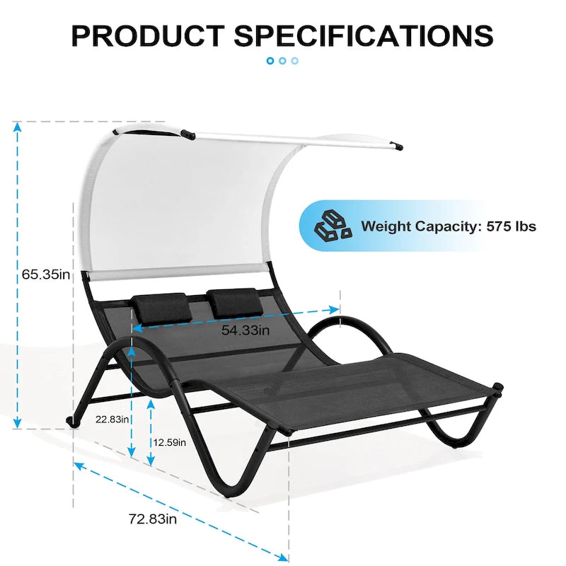 Lit de Repos Double d'Extérieur avec Auvent et Roues - 184,99 P 137,99 L 166 H